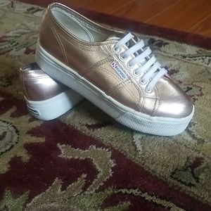 SUPERGA Rose Gold Platform Sneakers